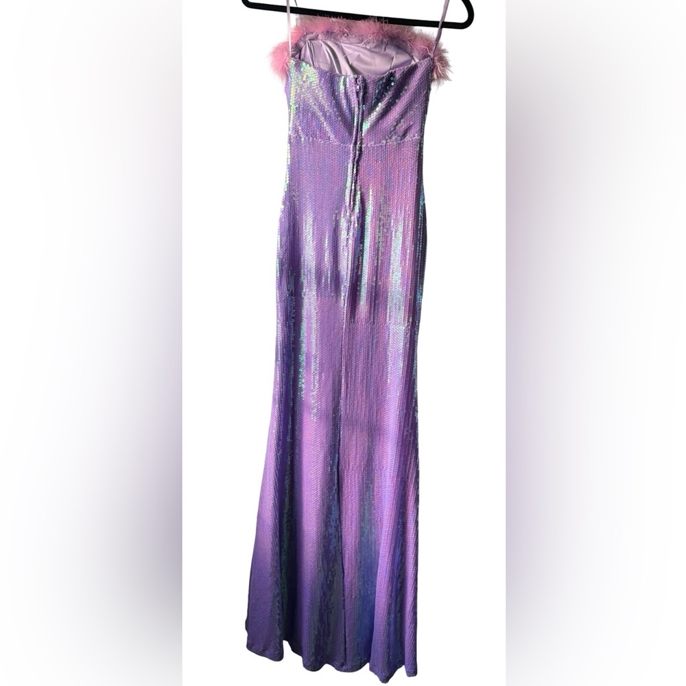 Honey & Rosie Formal Iridescent Sequin Feather Dress Purple Pink XS $129 Prom - Picture 4 of 8